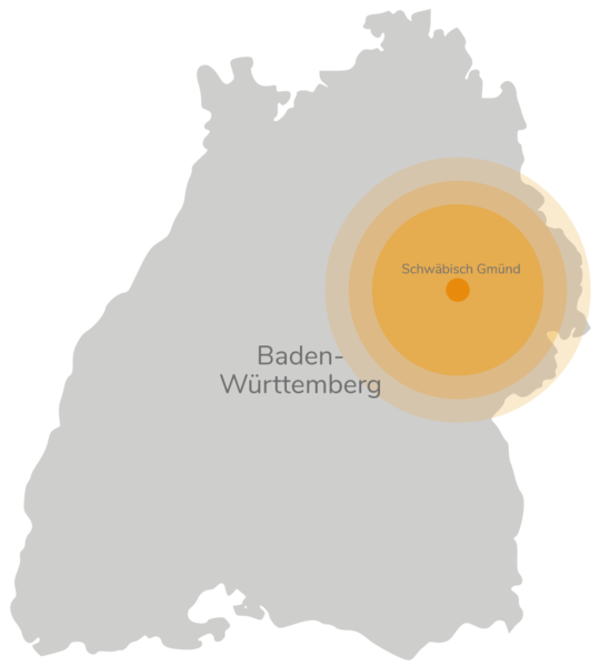 Karte Baden-Württemberg mit Einsatzgebieten rund um Schwäbisch Gmünd